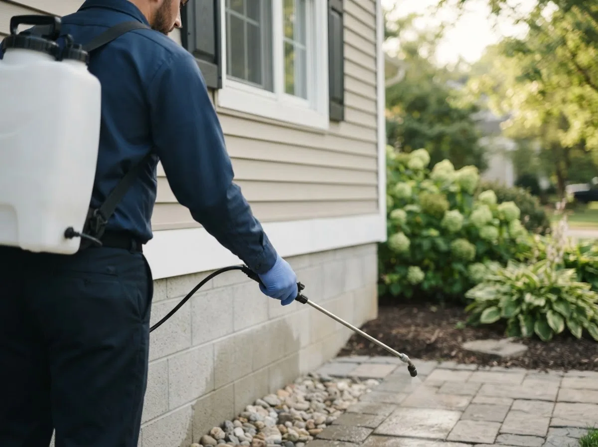Pest control technician inspecting a home in Frewsburg, NY
